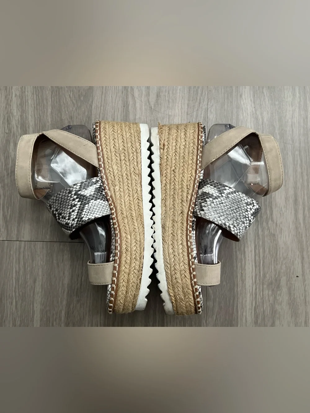 SODA Snake Print Espadrille Platform Sandals Size 8 Ankle Strap Wedges